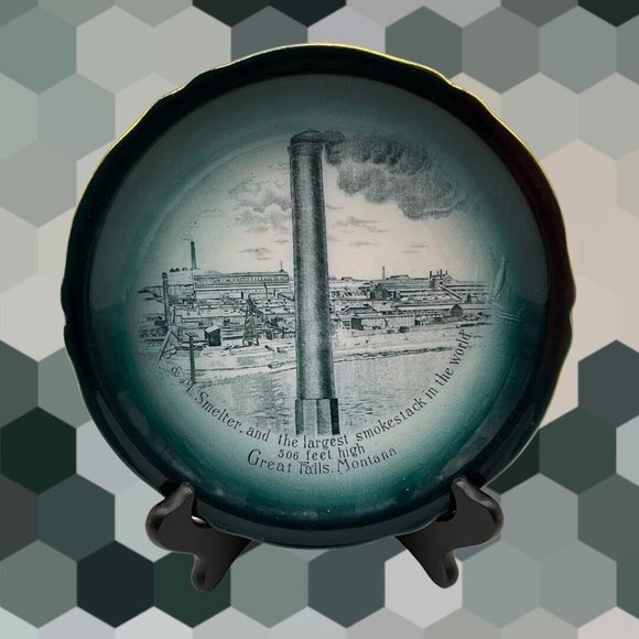 Buffalo Pottery Antique 7.5" B & M Smelter Smokestack Plate 1915 Great Falls Mt. - Picture 13 of 13